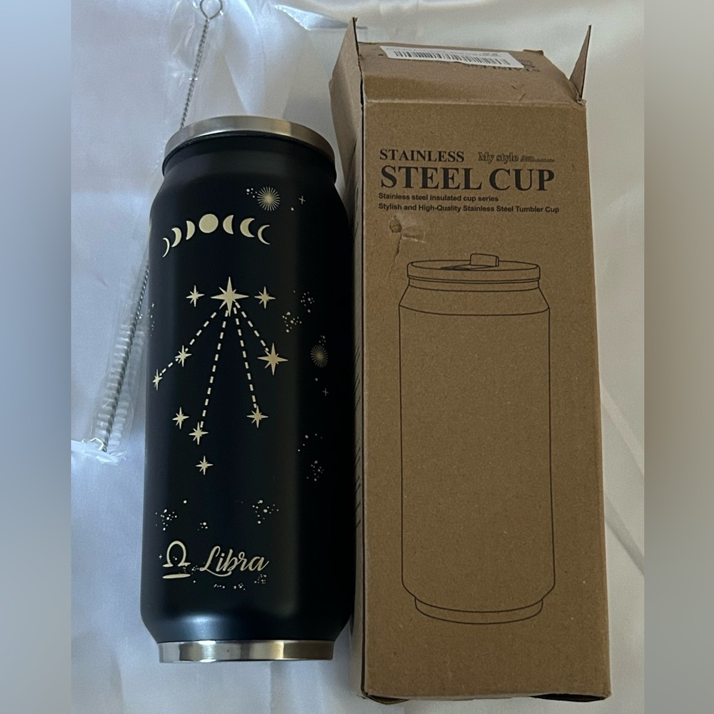 Libra Zodiac Sign Black Tumbler 17‎ fl oz.  Fun Facts Includes Straw & Cleaner